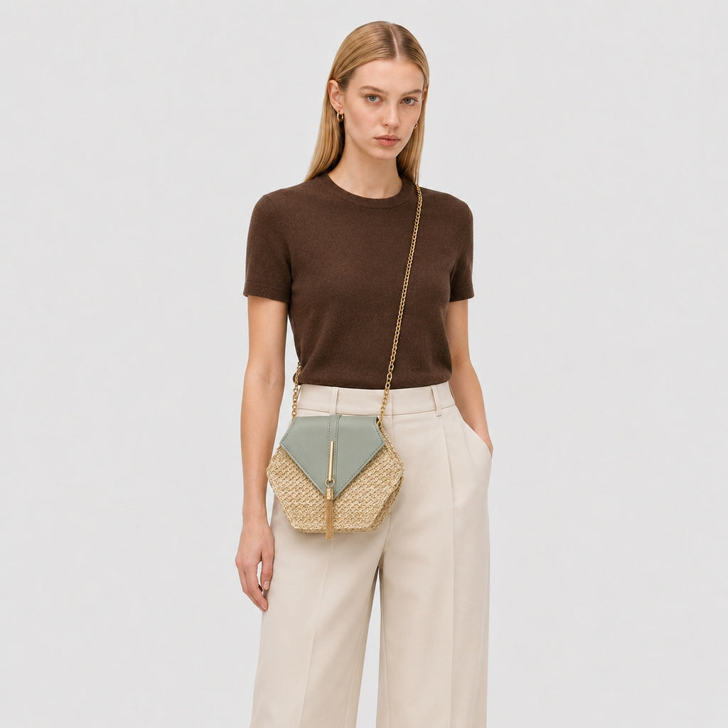 Sac à Bandoulière Hexagonale en Paille