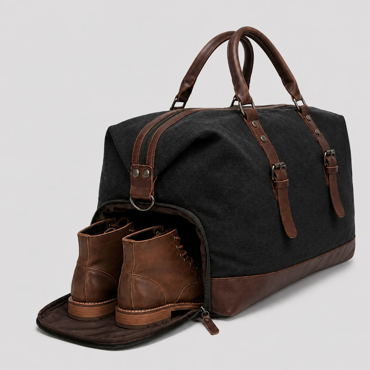 Sac de Voyage Canvas en Toile et Cuir véritable