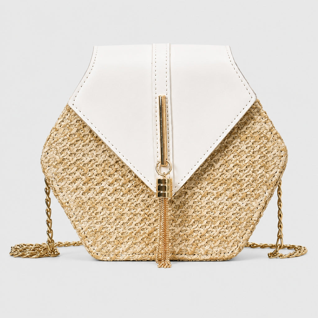 Sac à Bandoulière Hexagonale en Paille