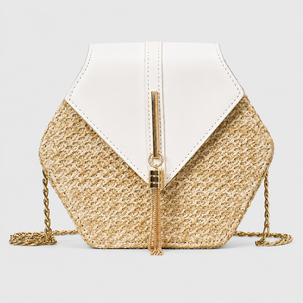 Sac à Bandoulière Hexagonale en Paille