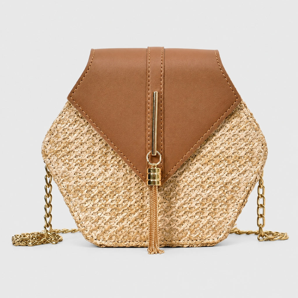 Sac à Bandoulière Hexagonale en Paille