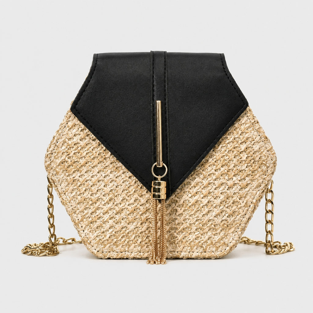 Sac à Bandoulière Hexagonale en Paille