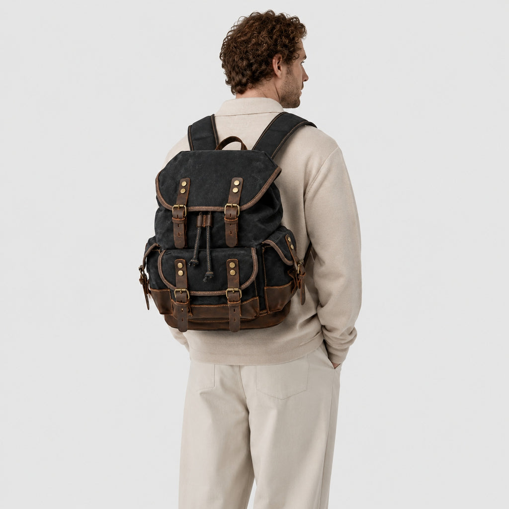 Sac à Dos Vintage en Toile cirée et Cuir