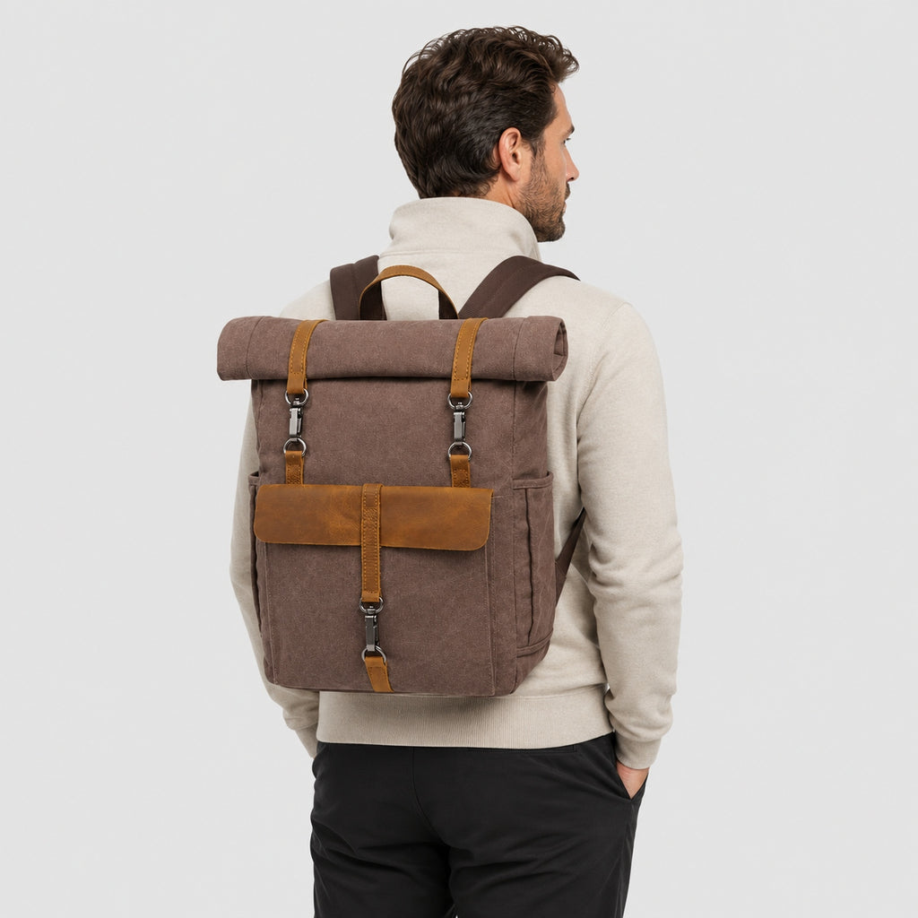Sac à Dos Vintage en Toile et Cuir
