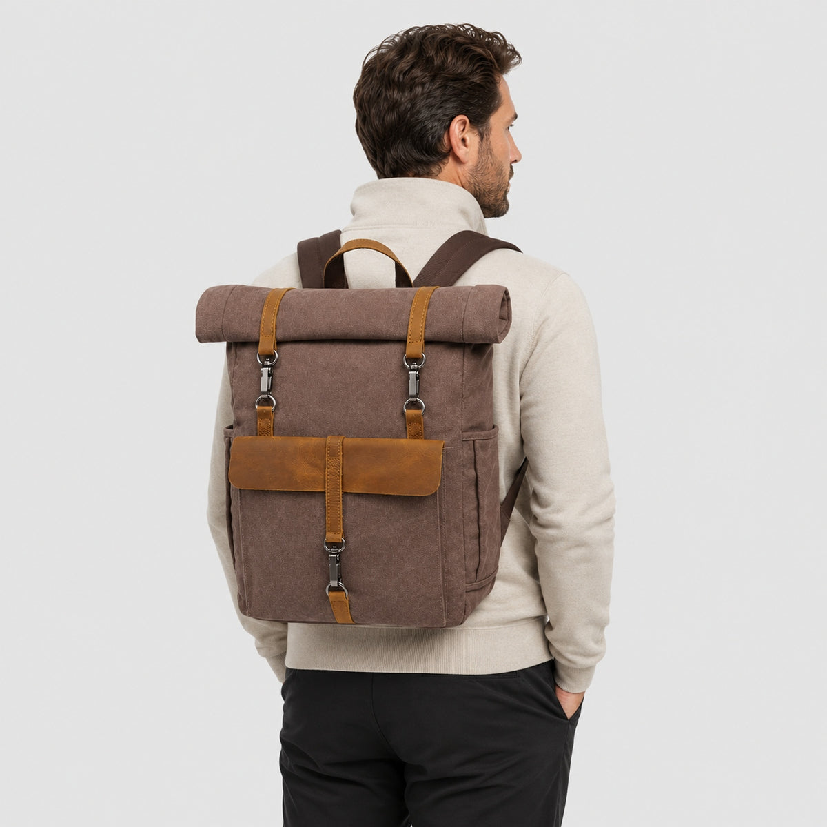 Sac à Dos Vintage en Toile et Cuir