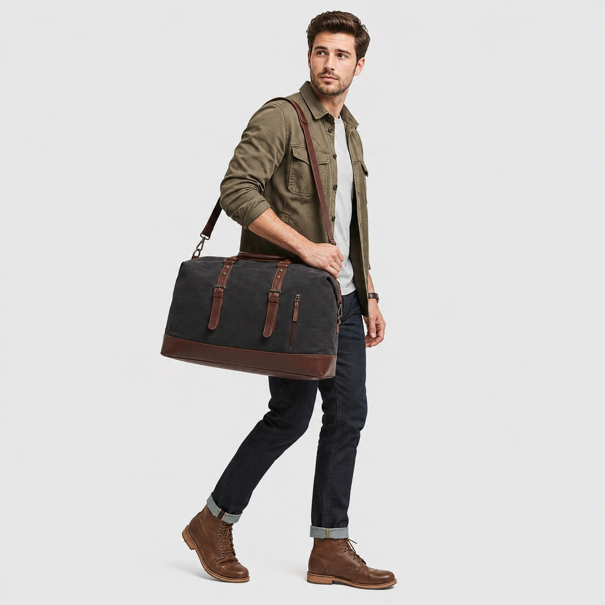 Sac de Voyage Canvas en Toile et Cuir véritable